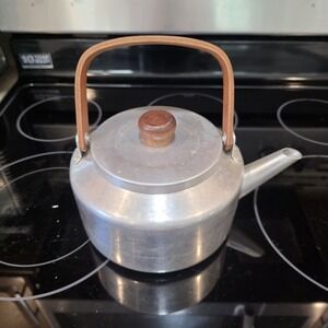 Vintage Aluminum Tea Pot Kettle Teak‎ Wood Handle Copco Camping
